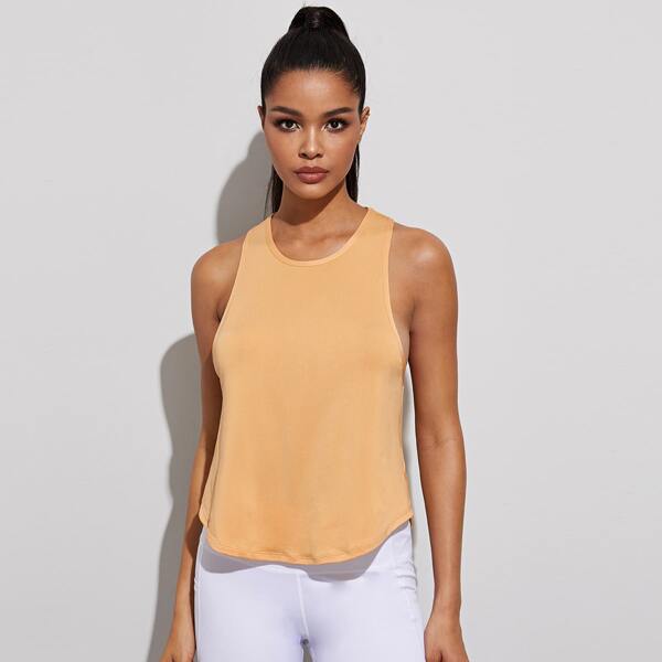 

Curved Hem Solid Sports Tank Top, Yellow