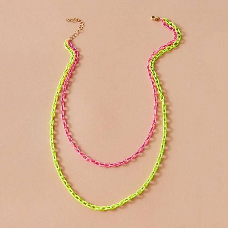 

1pc Neon Layered Chain Necklace, Multicolor