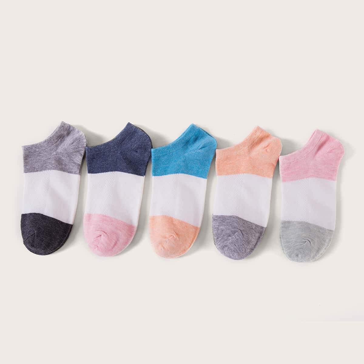 

5pairs Colorblock Invisible Socks, Multicolor