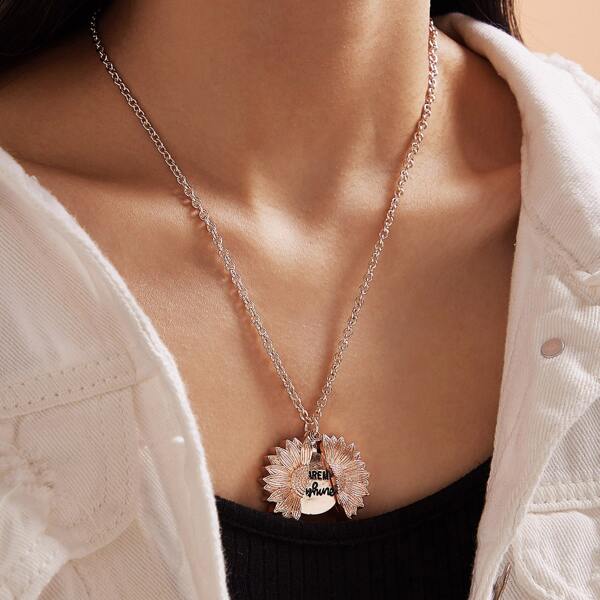 

1pc Opened Sunflower Charm Necklace, Pink