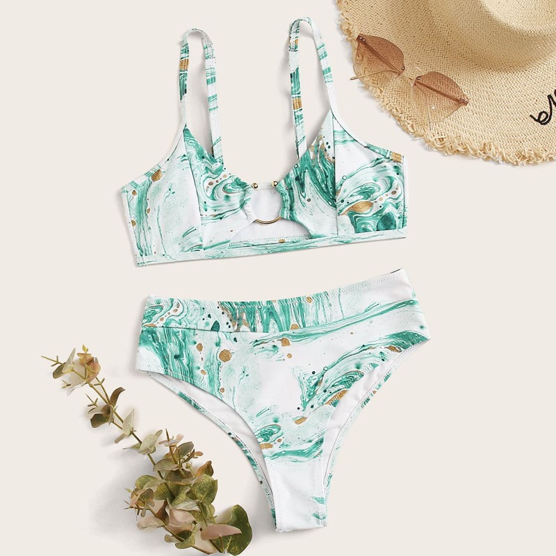 

Tie Dye Top With High Waist Bikini Set, Multicolor