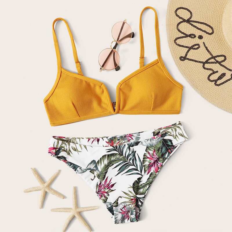 

Tropical Rib V Wired Bikini Swimsuit, Multicolor
