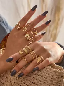 16 chiếc nhẫn hình học & lá trang trí - Vàng - Xem 1