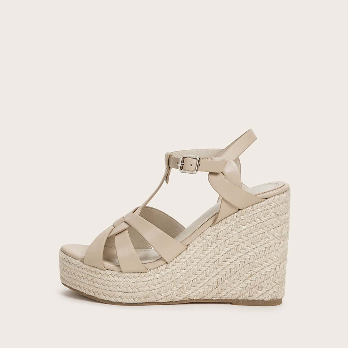 

Open Toe Ankle Strap Espadrille Wedges, Beige