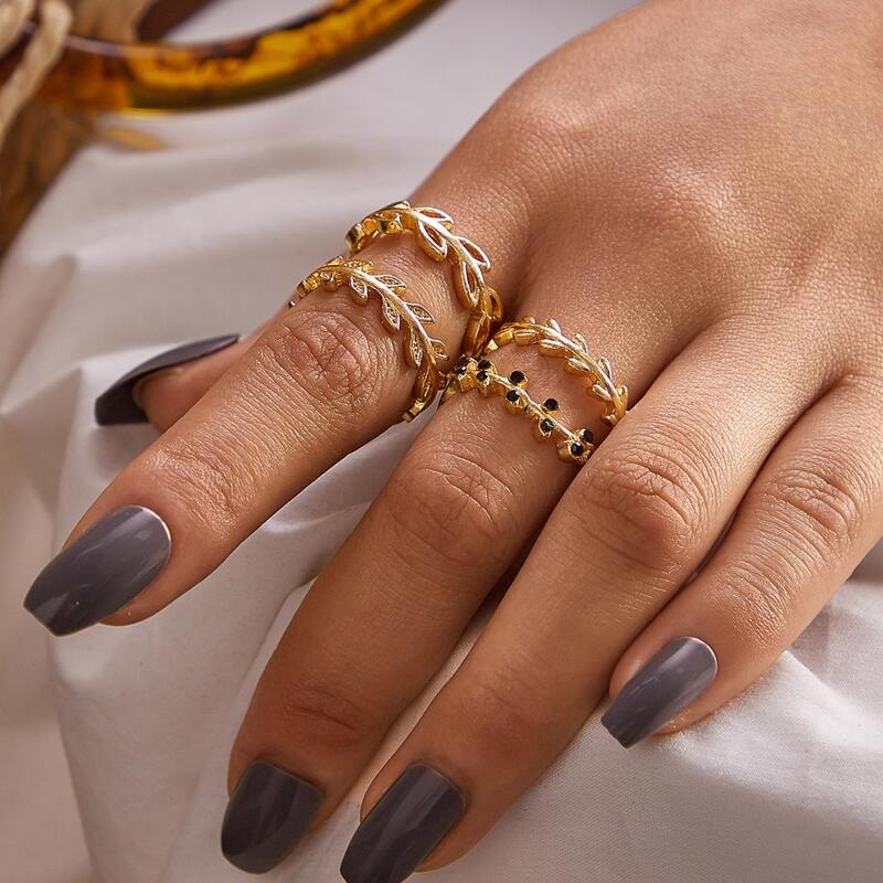 

4pcs Leaf Design Ring, Gold