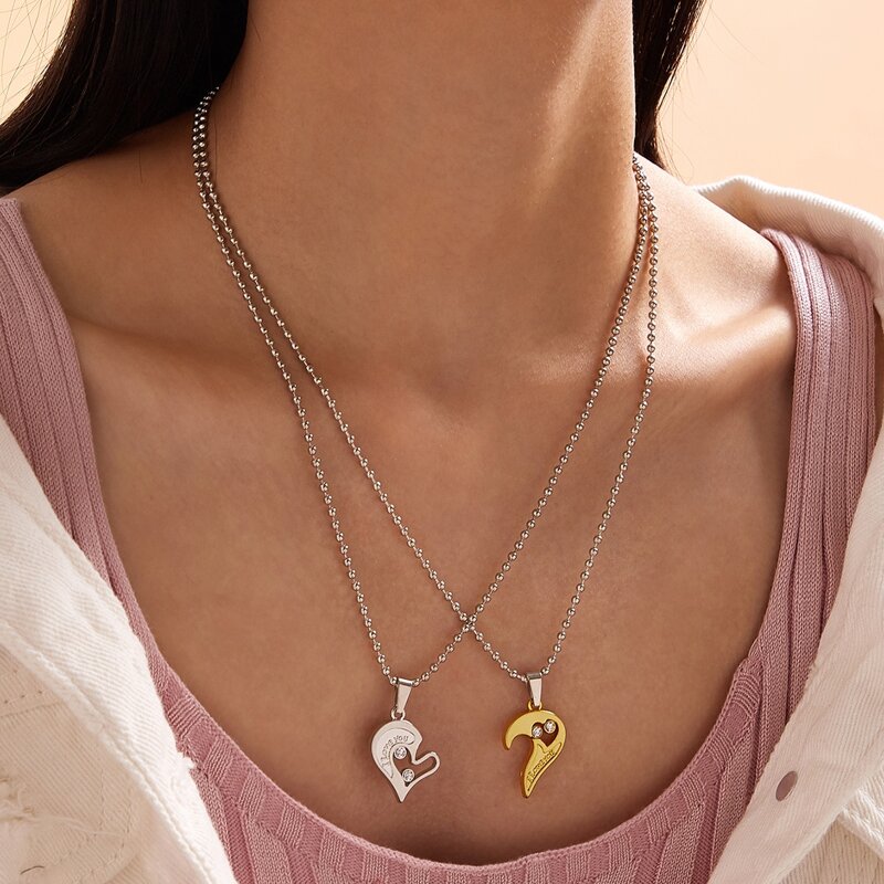 

2pcs Heart Charm Necklace, Multicolor