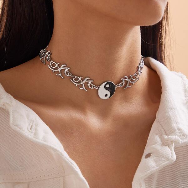 

1pc Tai Chi Charm Necklace, Silver
