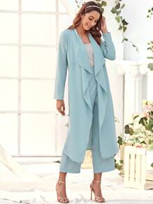 Mulvari Waterfall Longline Coat & Wide Leg Pants - Blue - View 3