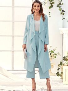 Mulvari Waterfall Longline Coat & Wide Leg Pants - Blue - View 4