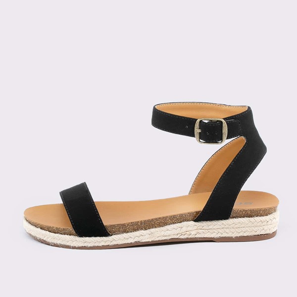 

Single Band Ankle Strap Low Flatform Sandals, Black