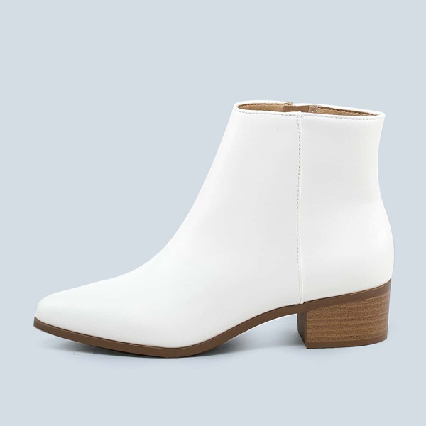 

Pointed Toe Low Stacked Heel Booties, White