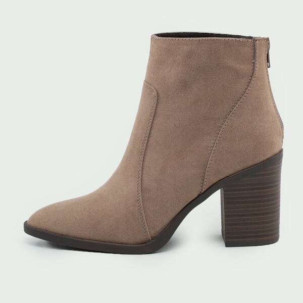 

Pointy Toe Block Heel Western Style Ankle Boots, Khaki