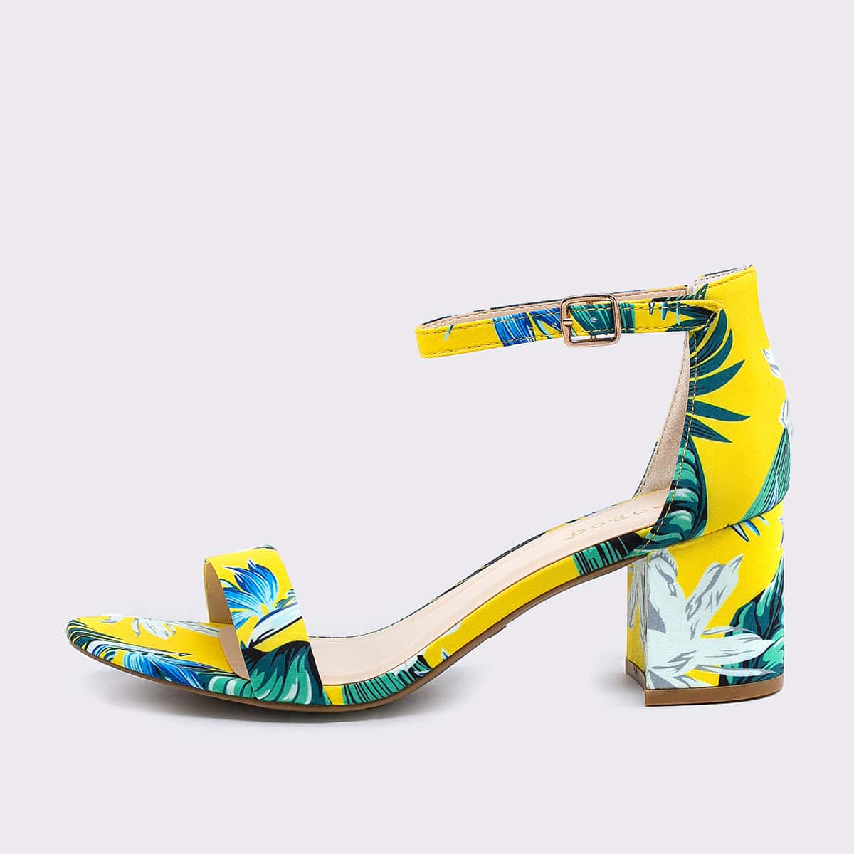 

Open Toe Tropical Floral Low Block Heel Sandals, Multicolor