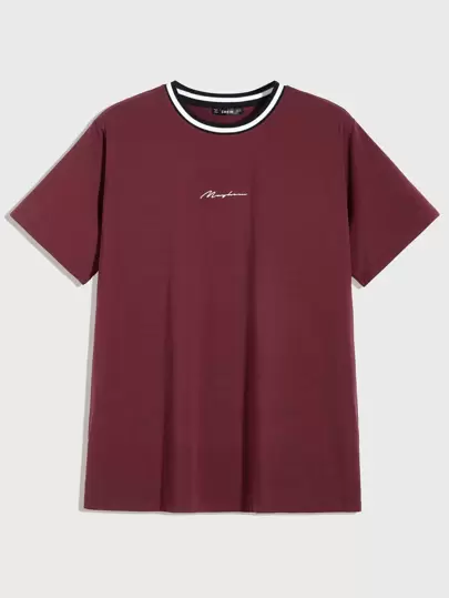 Manfinity NXTstreet 男士拼接條紋領字母圖案t恤