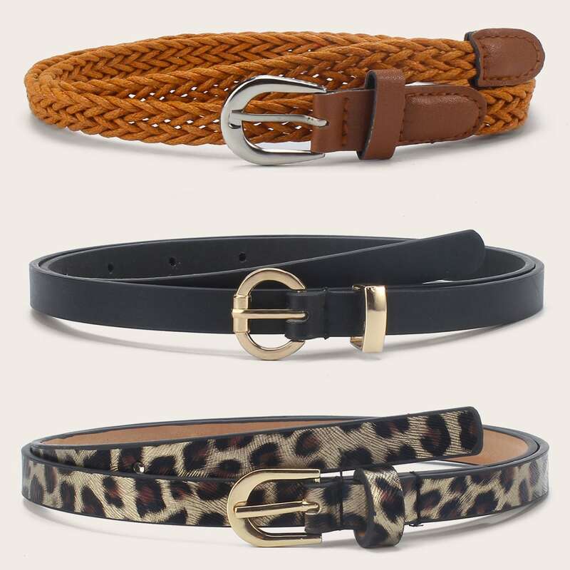 

3pcs Leopard Pattern Metal Buckle Belts, Multicolor