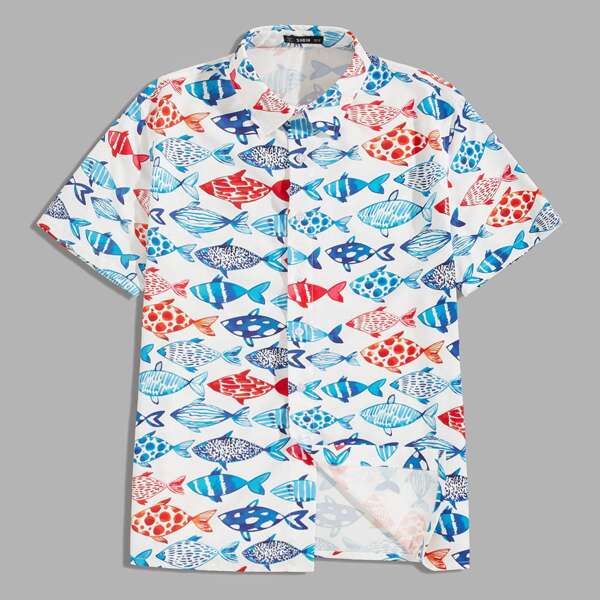 

Men Allover Fish Print Shirt, Multicolor