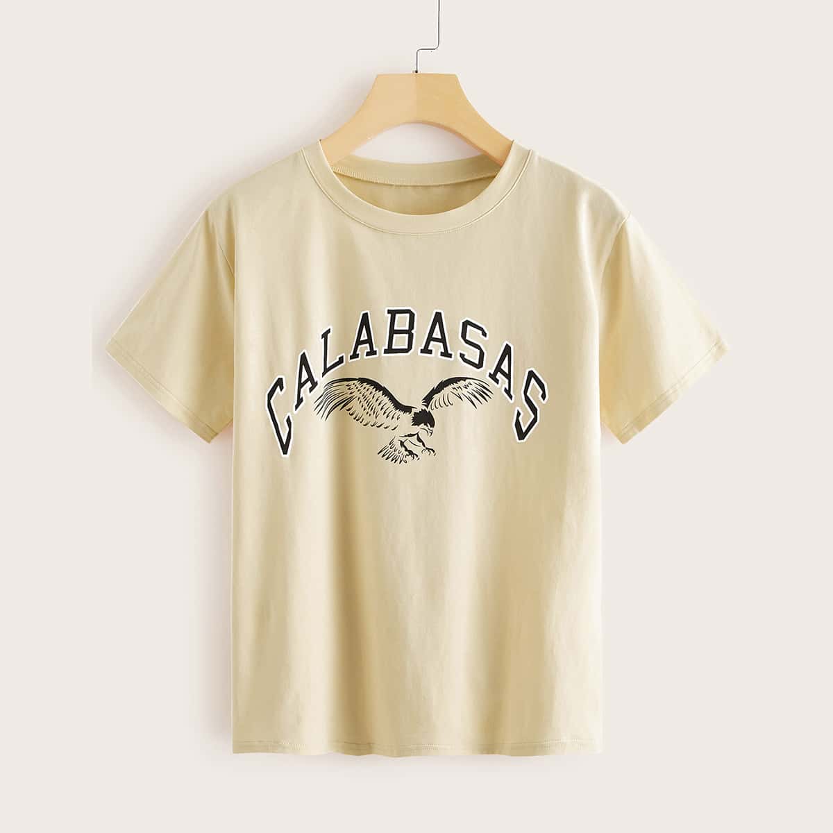 

Letter & Eagle Print Tee, Beige