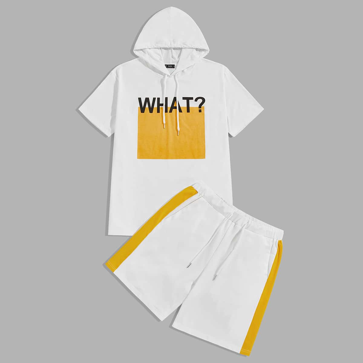 

Guys Letter Graphic Hooded Top & Contrast Striped Side Sweat Shorts Set, White