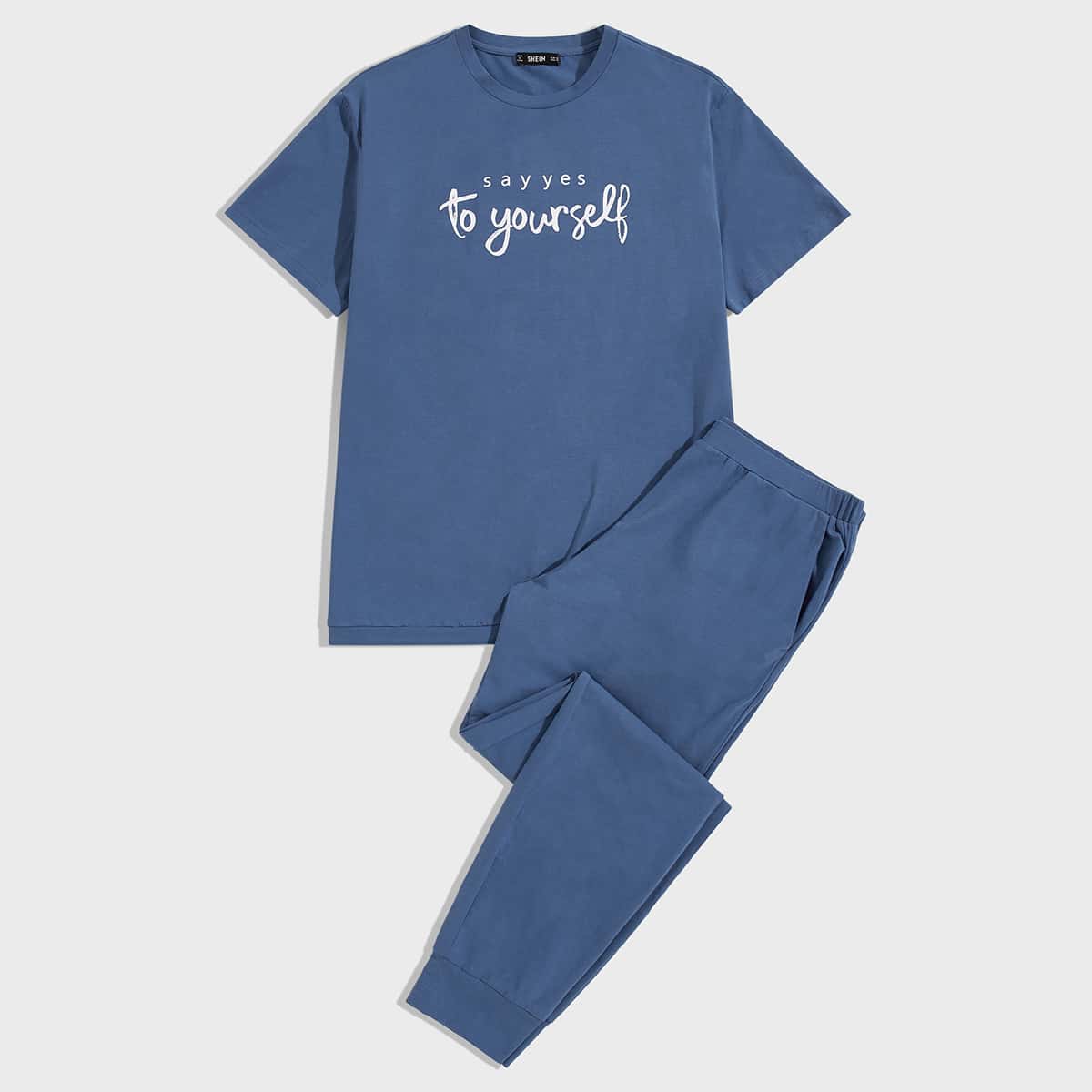 

Guys Slogan Graphic Tee and Slant Pocket Pants PJ Set, Blue