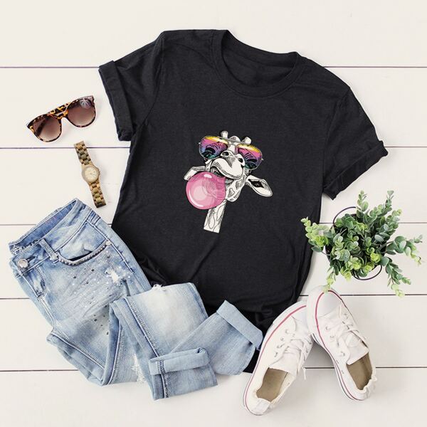 

Plus Cartoon Graphic Round Neck Tee, Black