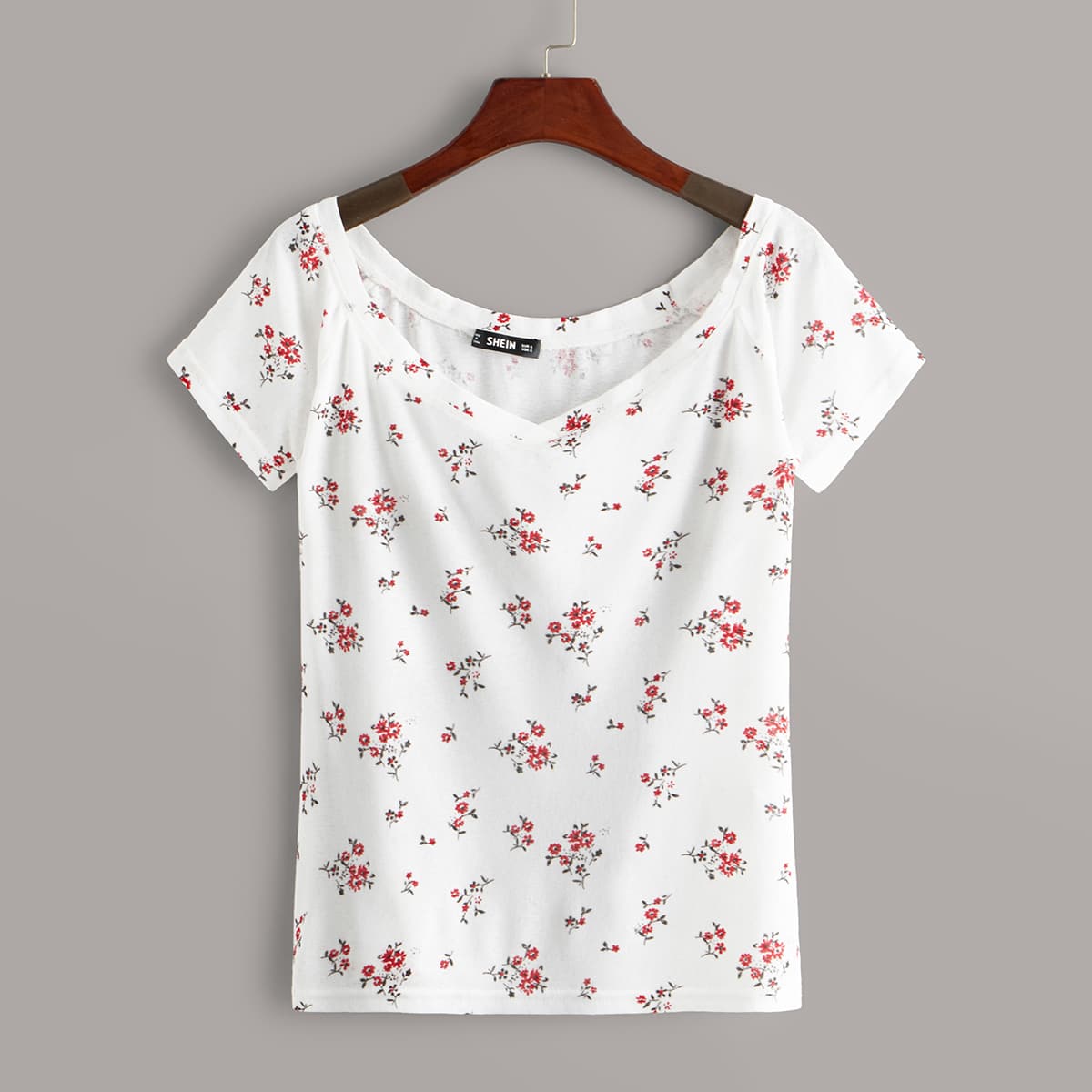 

Raglan Sleeve Floral Print Tee, White