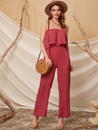 Ditsy Floral Print Tube Jumpsuit