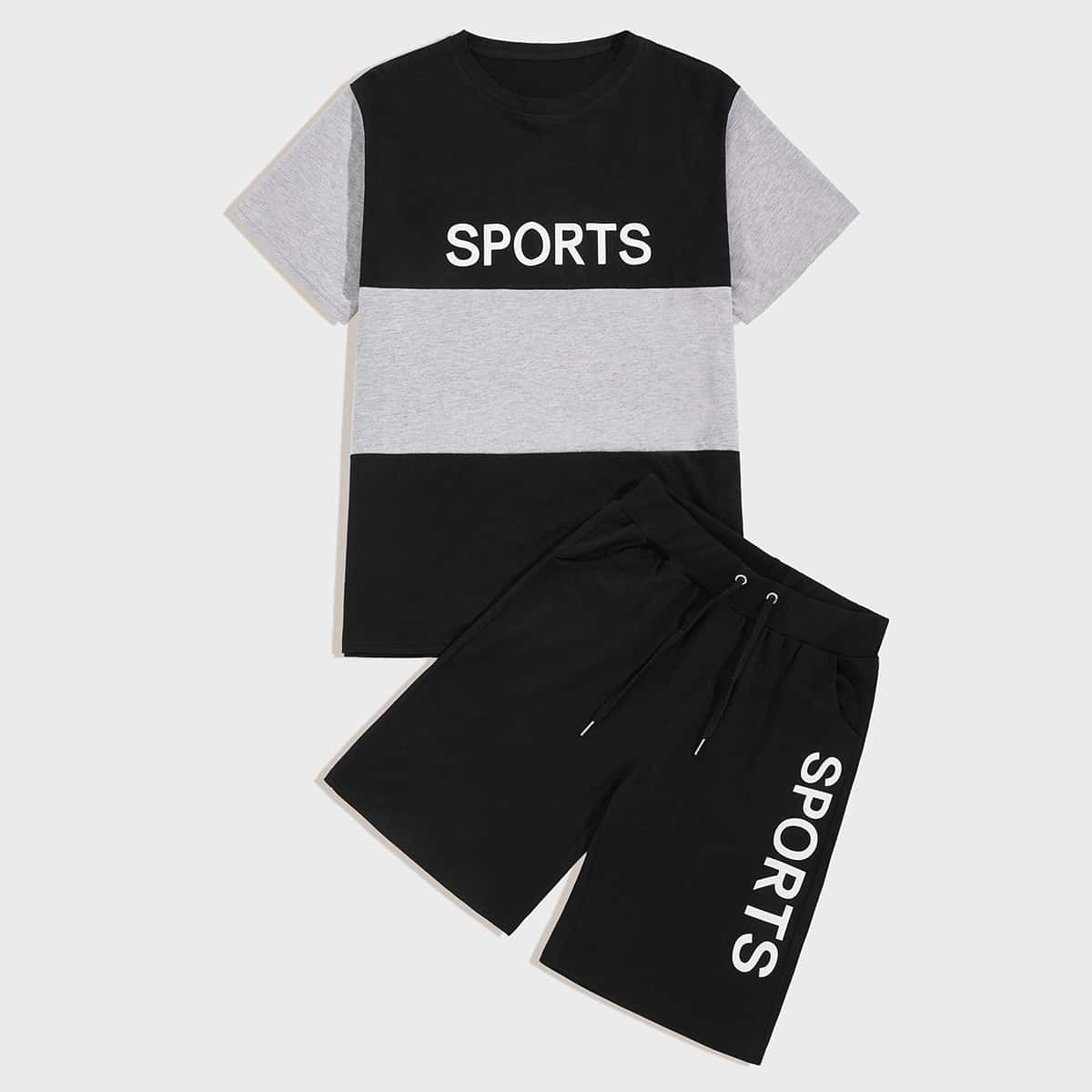 

Guys Color-block Letter Graphic Tee & Track Shorts, Multicolor