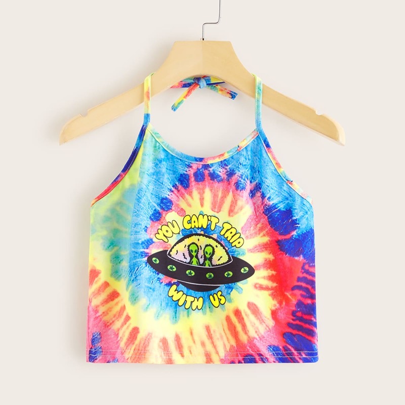 

Tie Dye Alien Crop Halter Top, Multicolor