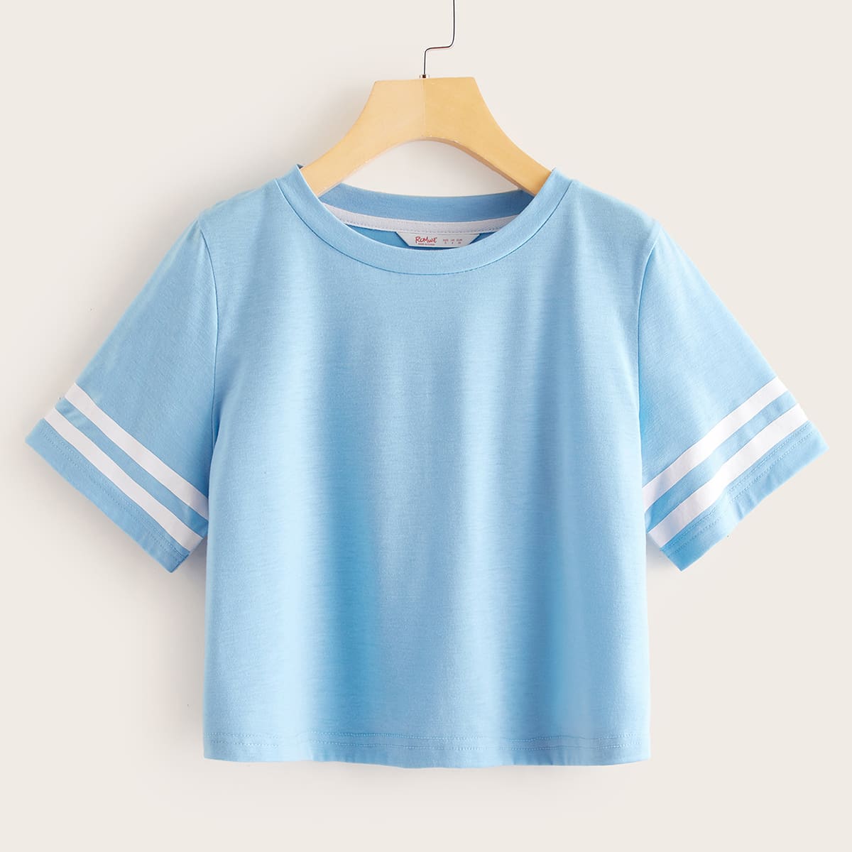 

Striped Sleeve Blue Crop Tee