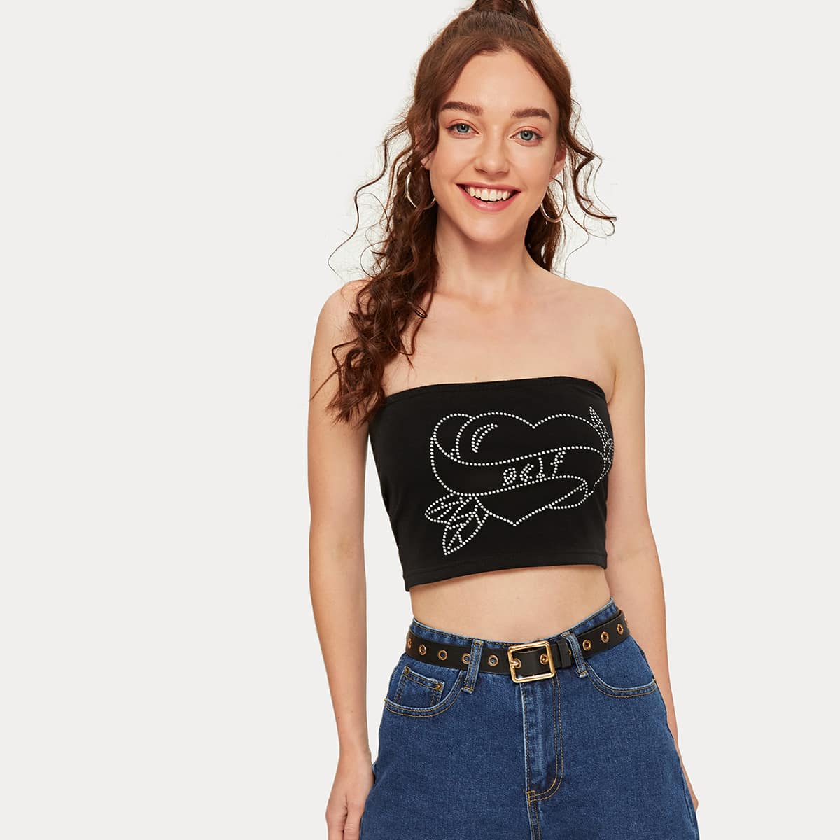 

Heart Graphic Tube Top, Black
