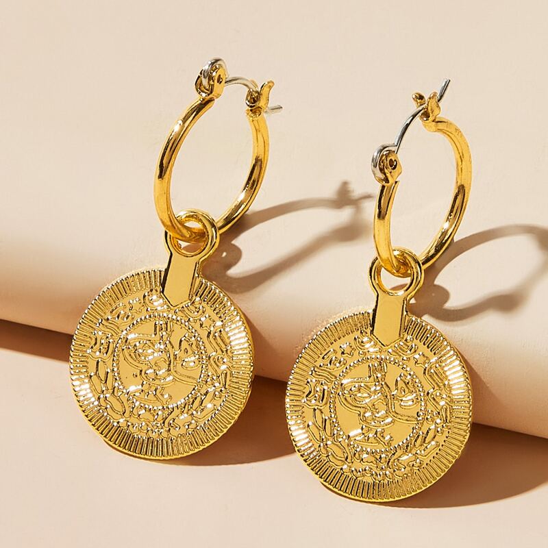 

1pair Coin Decor Earrings, Gold