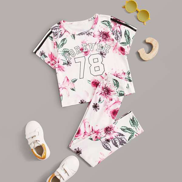 

Toddler Girls Side Stripe Floral Tee With Leggings, Multicolor