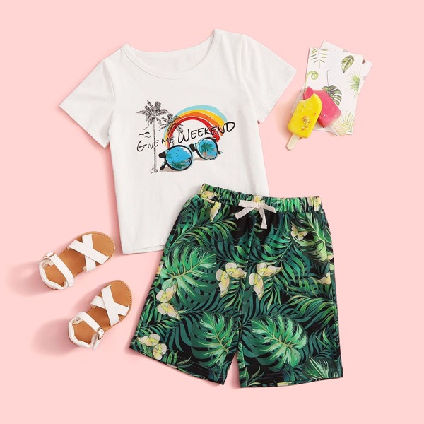 

Toddler Girls Tropical Print Tee With Knot Shorts, Multicolor