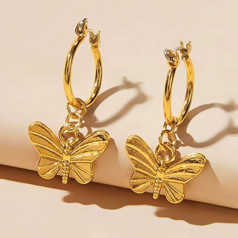 

1pair Butterfly Decor Hoop Earrings, Gold
