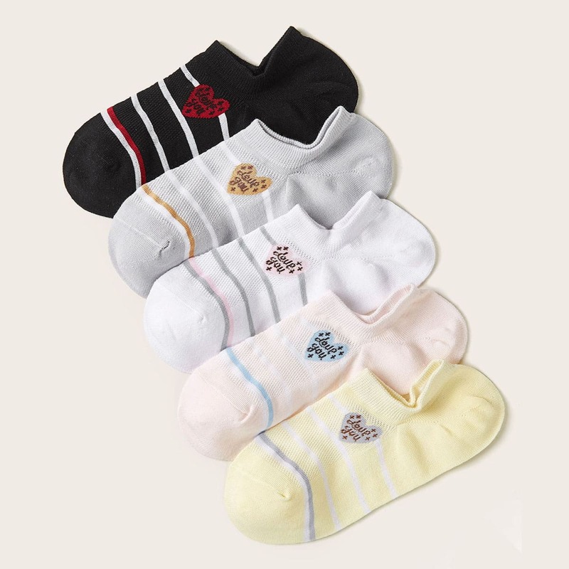

5pairs Heart & Letter Graphic Socks, Multicolor