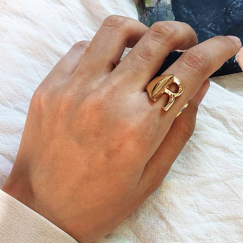 

1pc Letter Decor Cuff Ring, Gold
