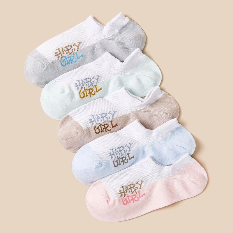 

5pairs Color Block Letter Graphic Socks, Multicolor