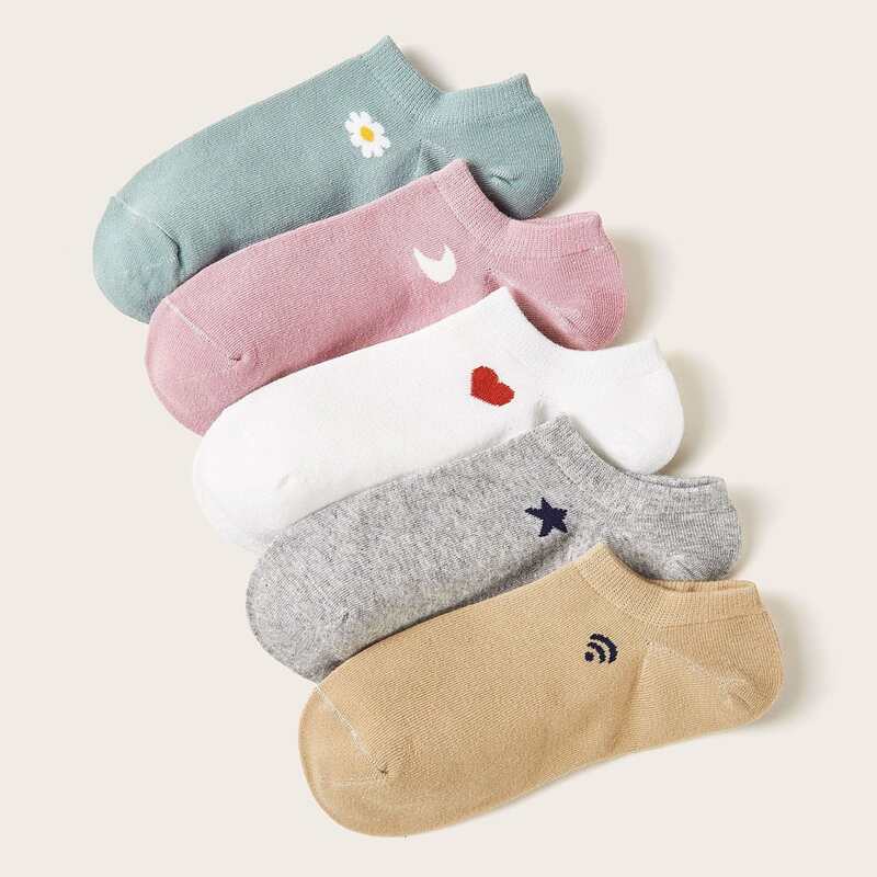 

5pairs Flower & Heart Pattern Socks, Multicolor