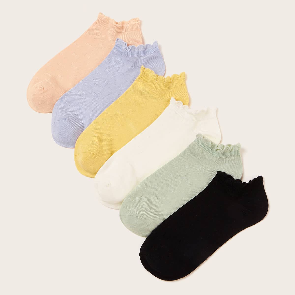 

6pairs Plain Ankle Socks, Multicolor