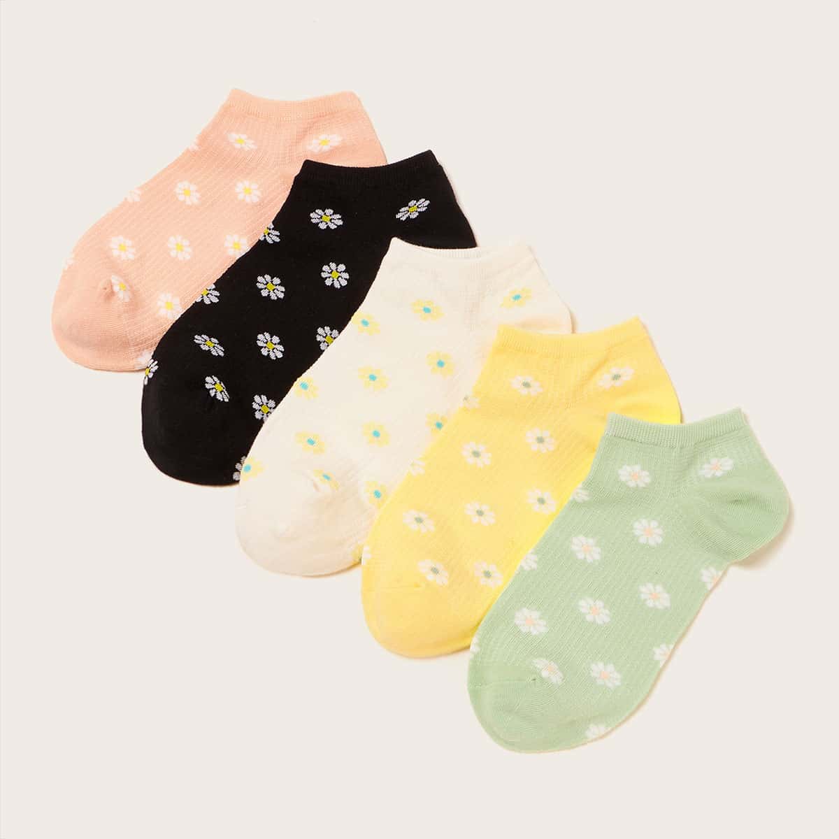 

5pairs Flower Pattern Ankle Socks, Multicolor