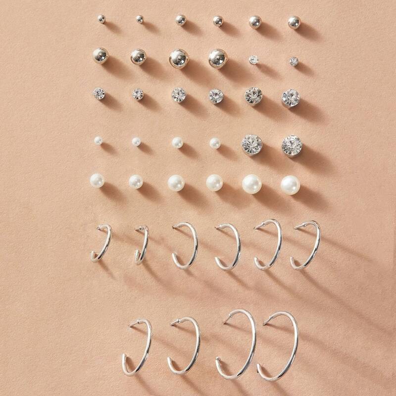 

20pairs Faux Pearl & Rhinestone Decor Earrings, Multicolor