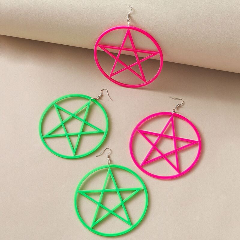 

2pairs Neon Star Decor Round Drop Earrings, Multicolor