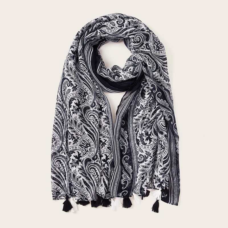 

Paisley Pattern Tassel Scarf, Multicolor