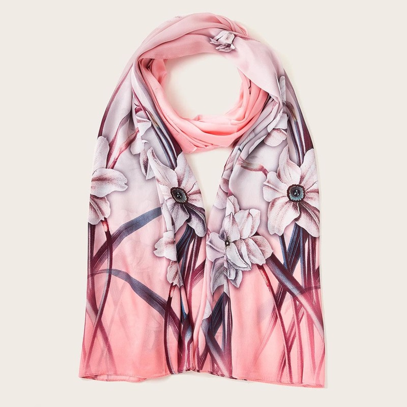 

Flower Pattern Scarf, Pink