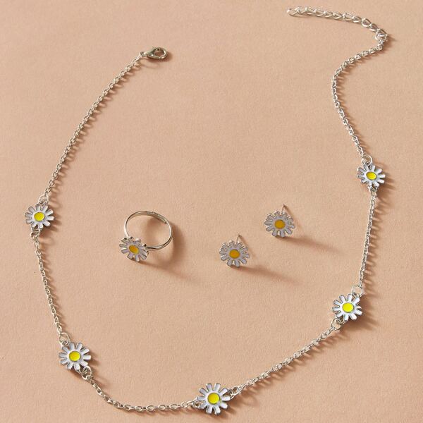 

4pcs Daisy Decor Necklace & Earrings & Ring
