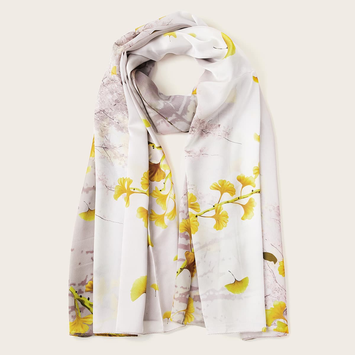 

Ginkgo Biloba Pattern Scarf, Grey