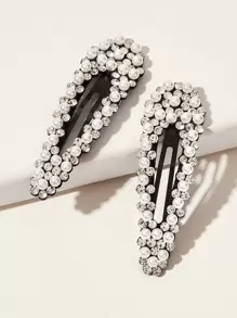 2个水钻装饰仿珍珠发夹皇家金色头饰爪夹发卡，适合上学、派对等场合，可作发饰。