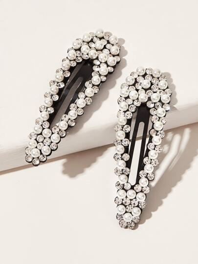 قطعتان من مشابك الشعر المزينة بالراين والخرز الأبيض، مشابك شعر ذهبية ملكية، مشابك شعر للحفلات والمناسبات المدرسية