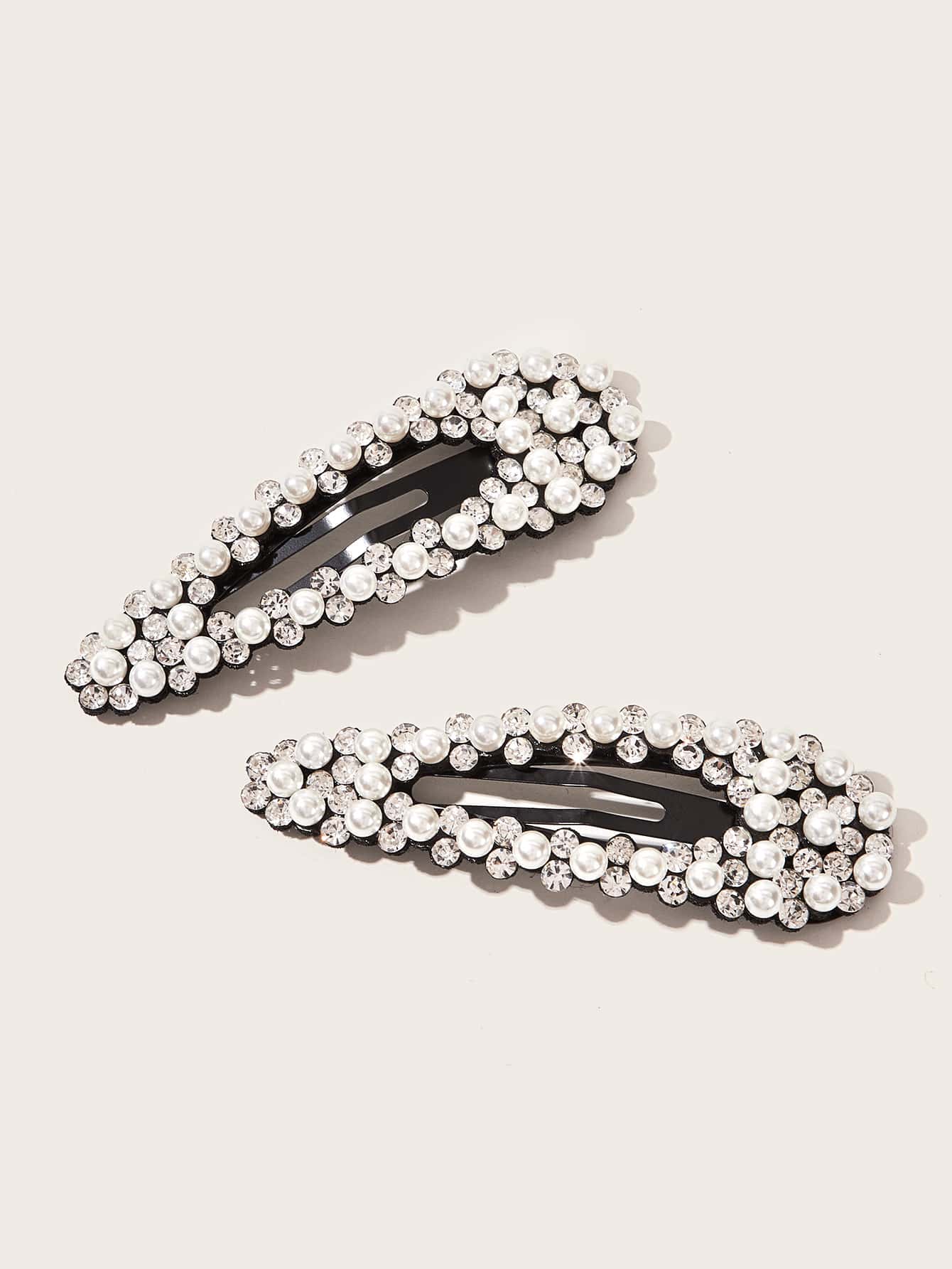 2pcs Rhinestone Decor Faux Pearl Hair Clip Royal Gold Head Piece Claw Clips Hair Claws Hair Barrettes, School Stuff, Looks Of Party, Hair Accessories, Hairpin,Summer,Holiday,Travel,Festival,Birthday