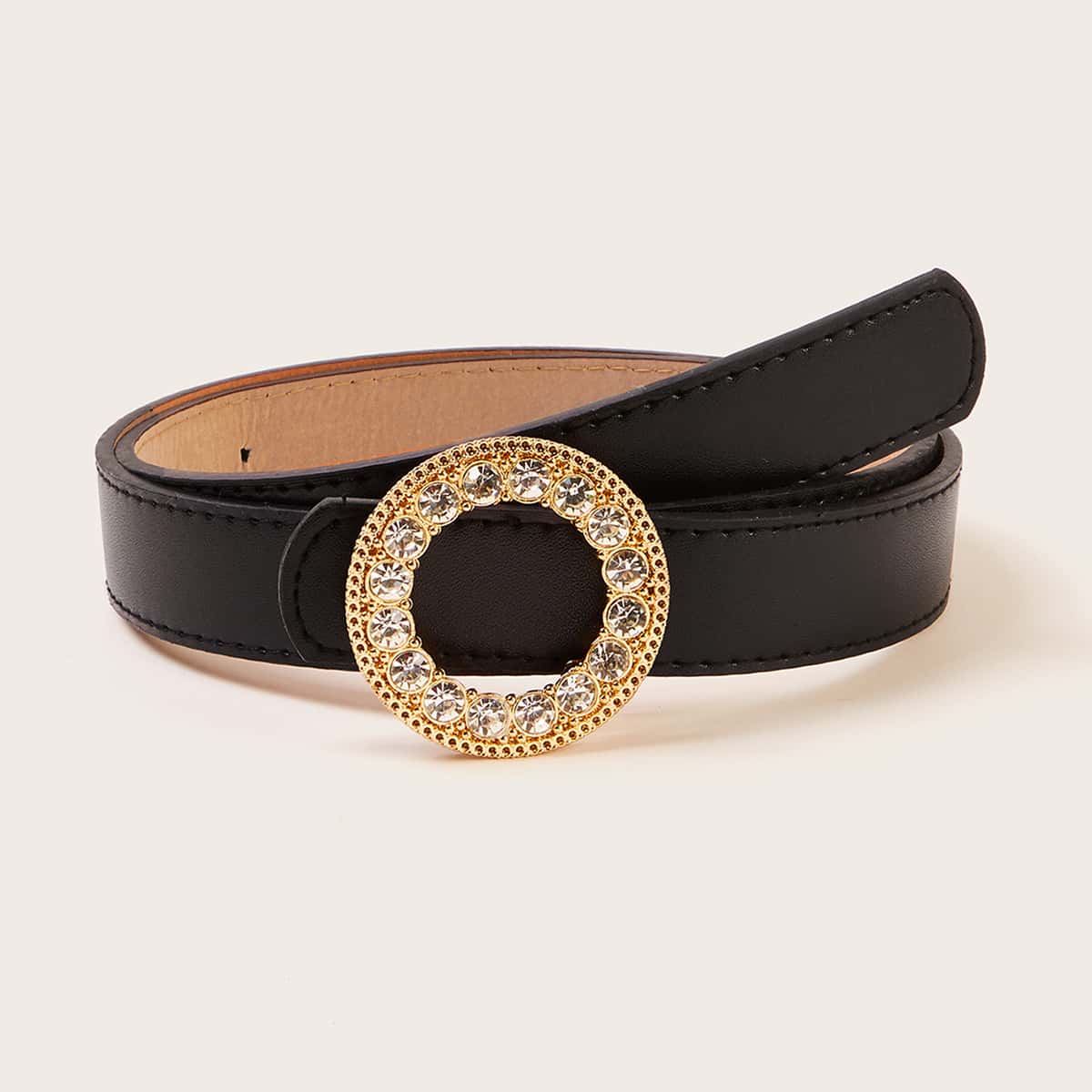 

Rhinestone Engraved Round Buckle Belt, Black
